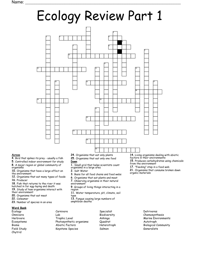 Ecology Review Part 1 Crossword