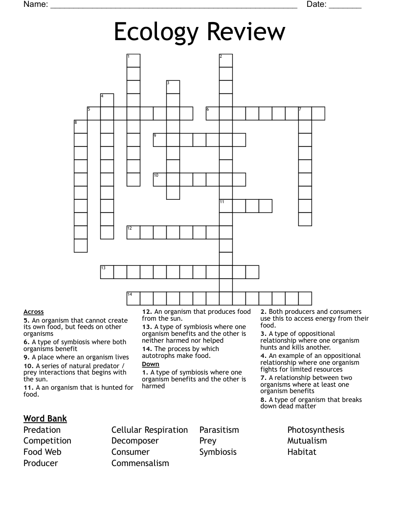Ecology Review  Crossword