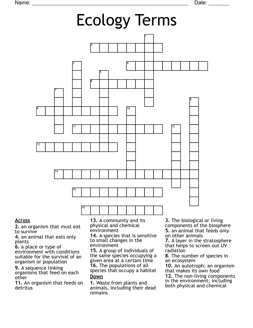 Ecology Terms Crossword