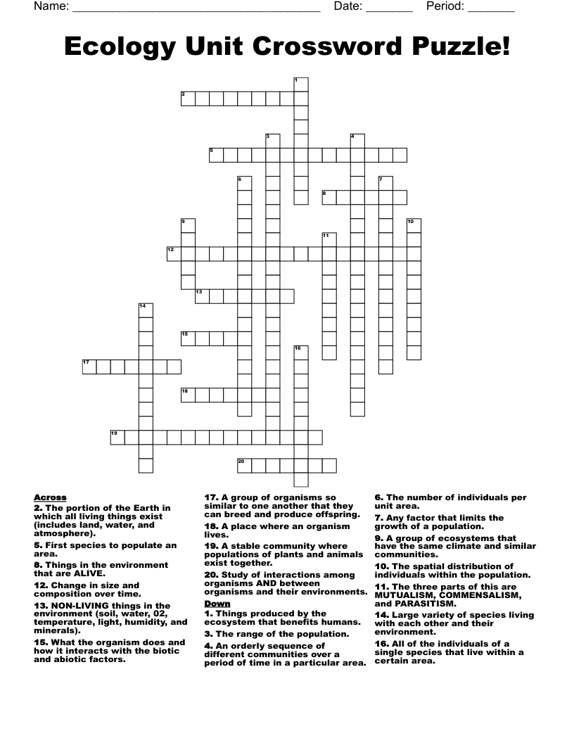 Ecology Unit Crossword Puzzle! 