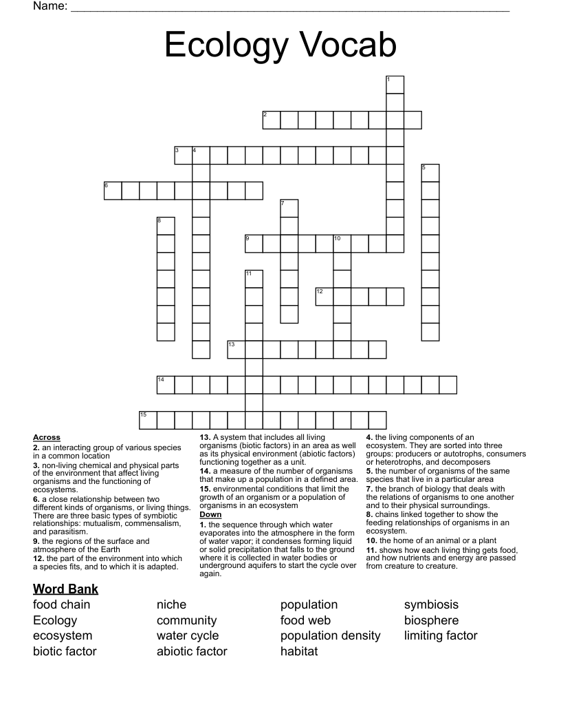 Ecology Vocab Crossword
