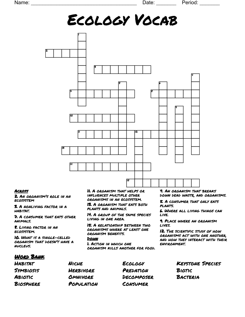 Ecology Vocab Crossword