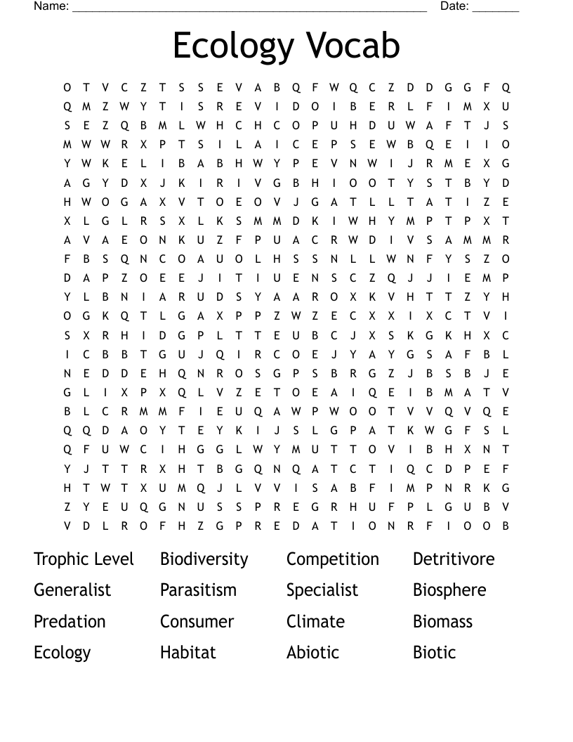 Ecology Vocab Word Search