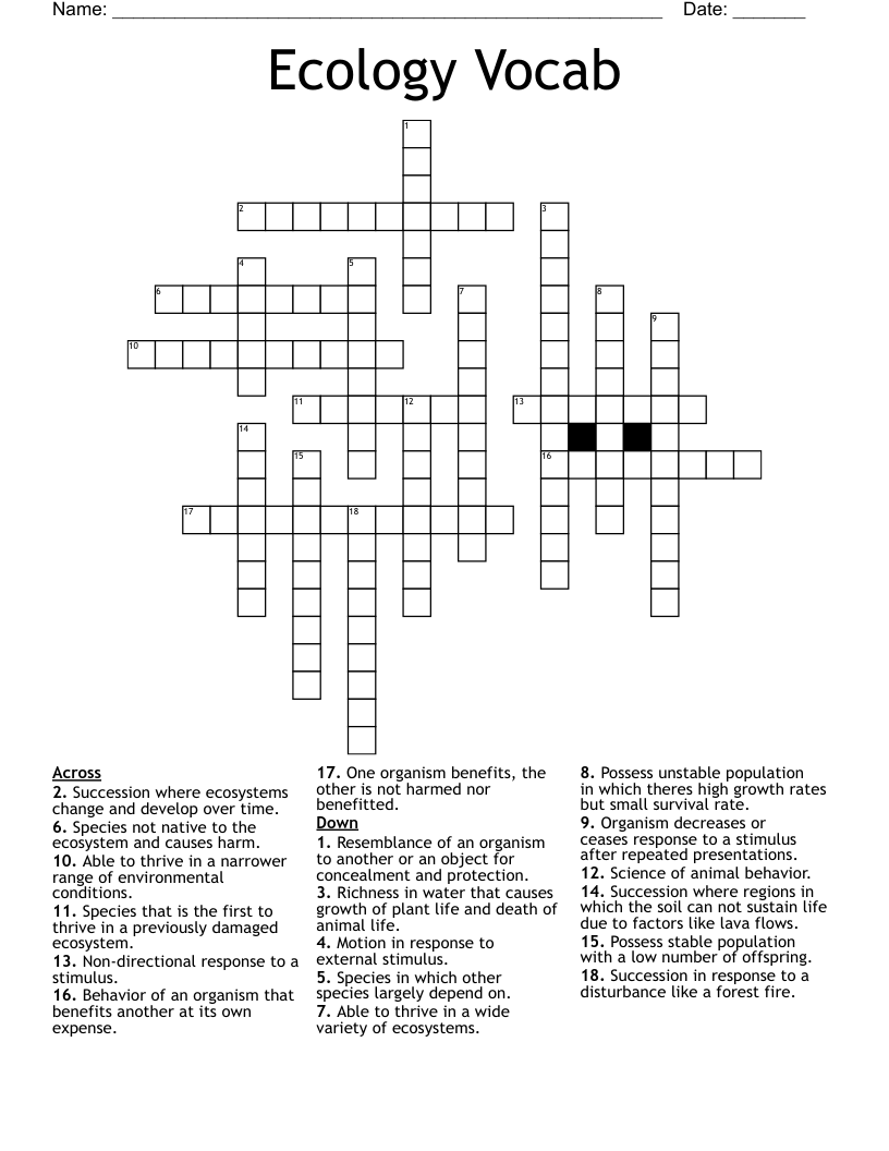 Ecology Vocab Crossword