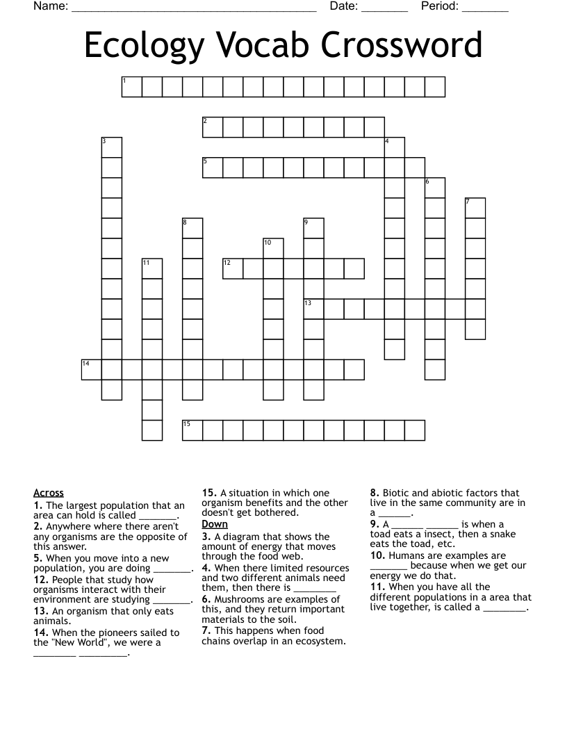 Ecology Vocab Crossword