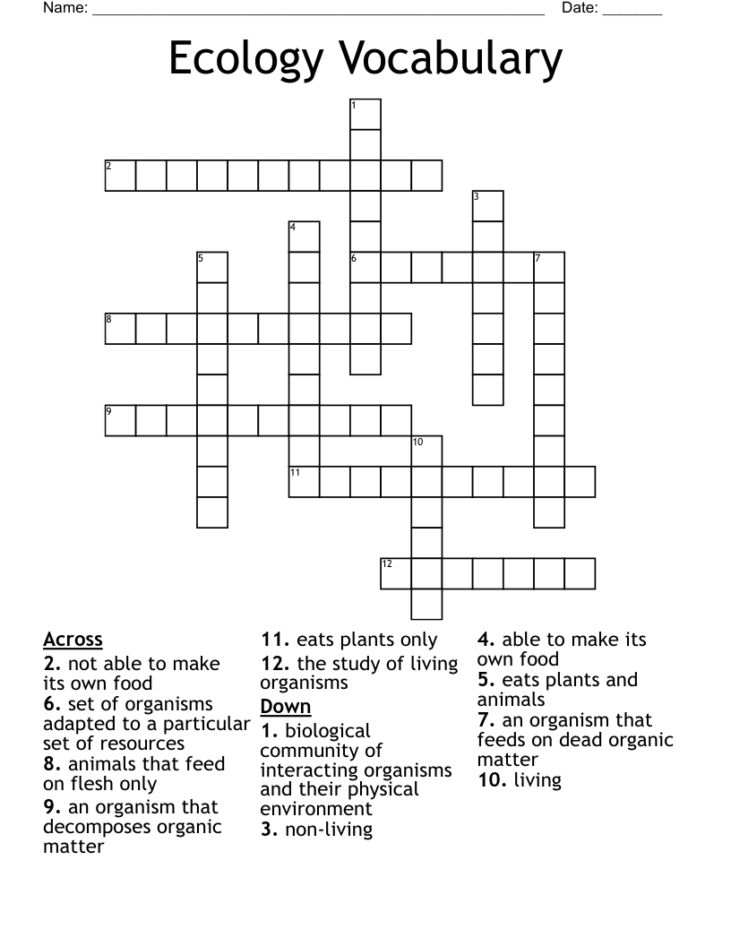 Ecology Vocabulary Crossword