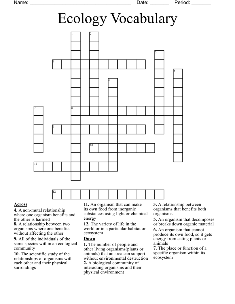 Ecology Vocabulary Crossword