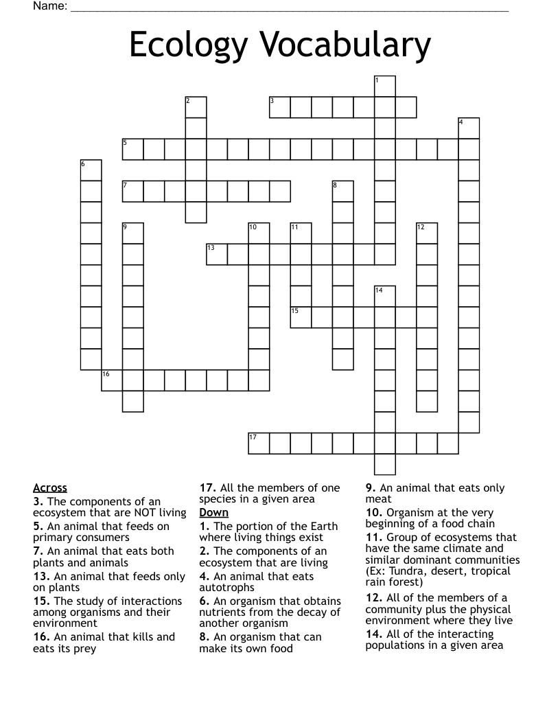 Ecology Vocabulary Crossword