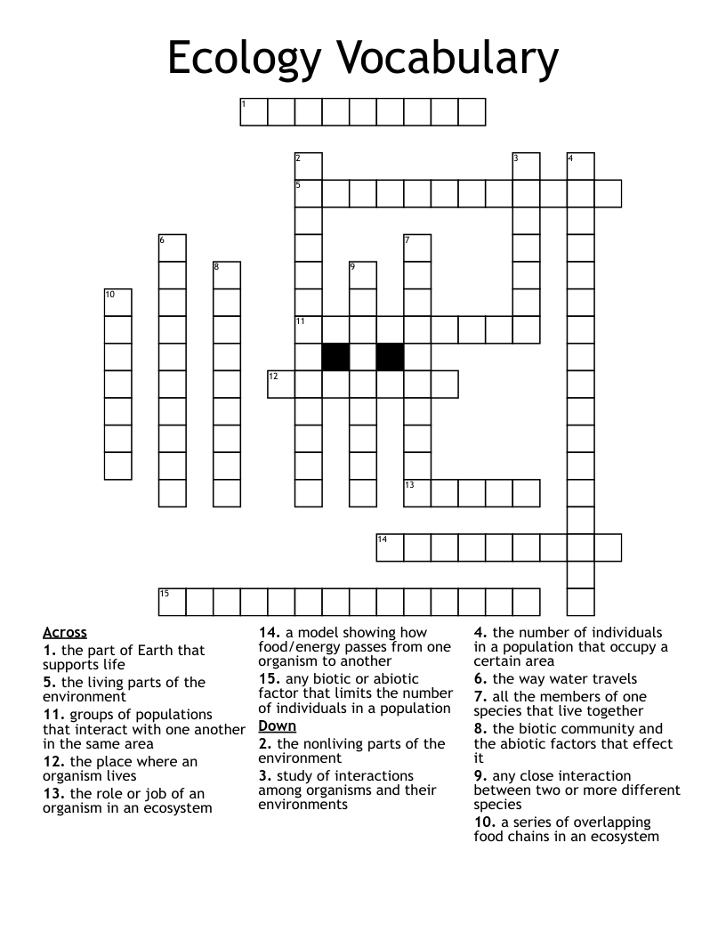 Ecology Vocabulary Crossword
