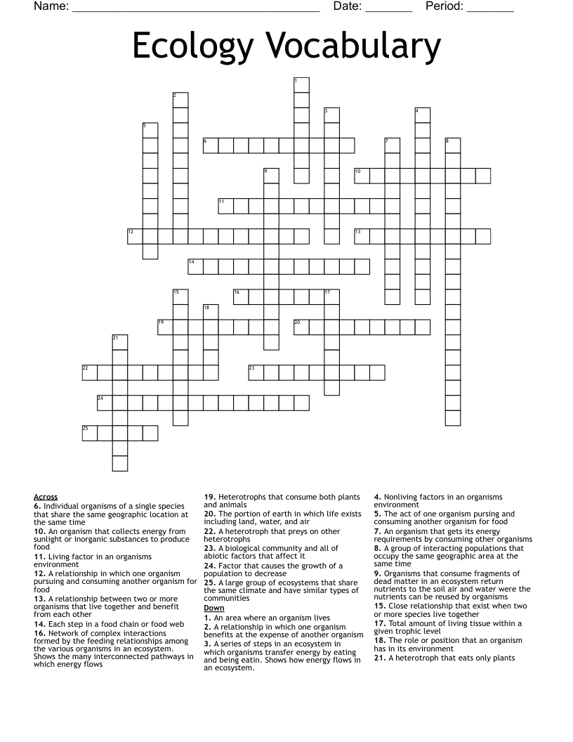 Ecology Vocabulary Crossword