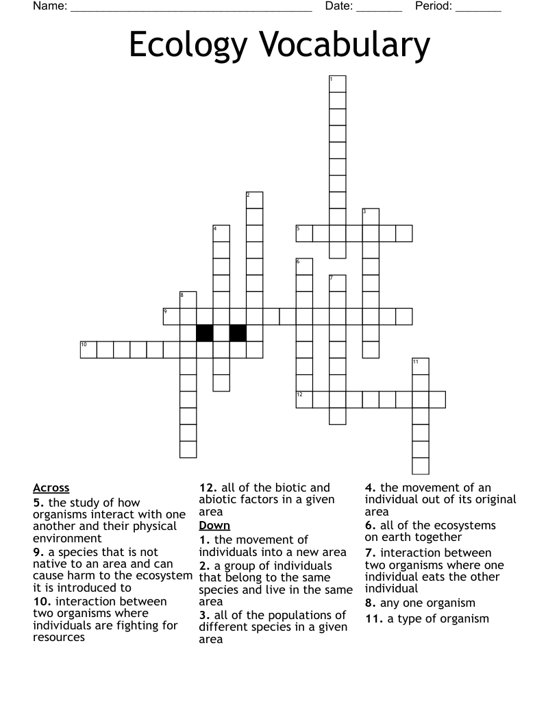 Ecology Vocabulary Crossword