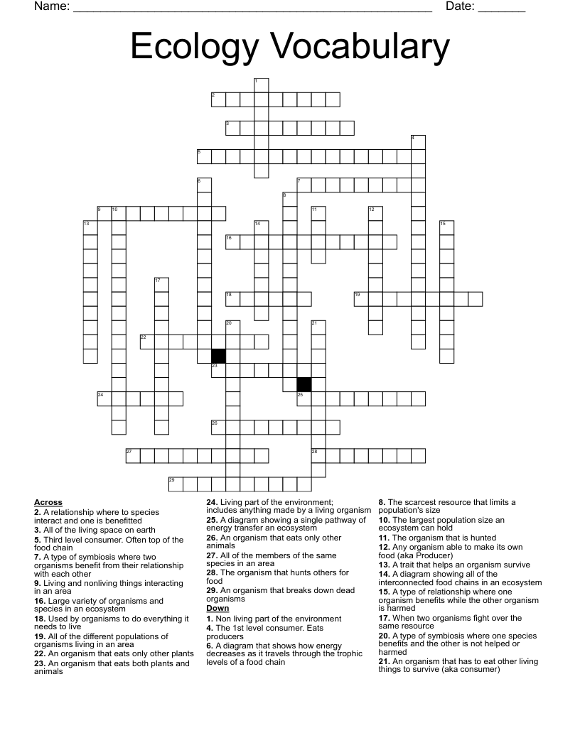 Ecology Vocabulary Crossword