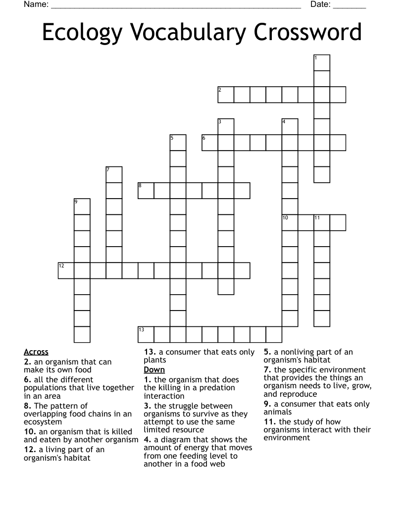 Ecology Vocabulary Crossword