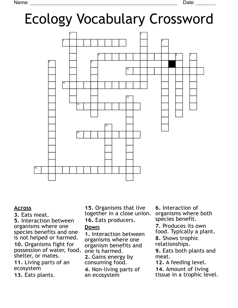 Ecology Vocabulary Crossword