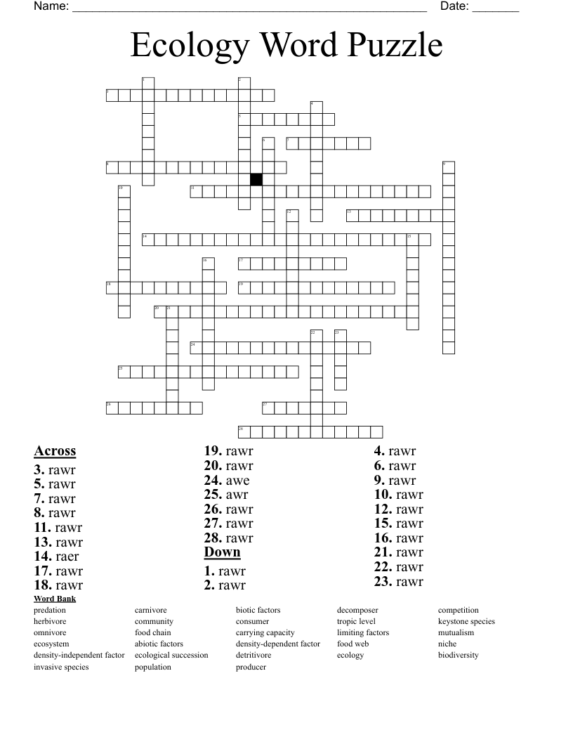 Ecology Word Puzzle Crossword