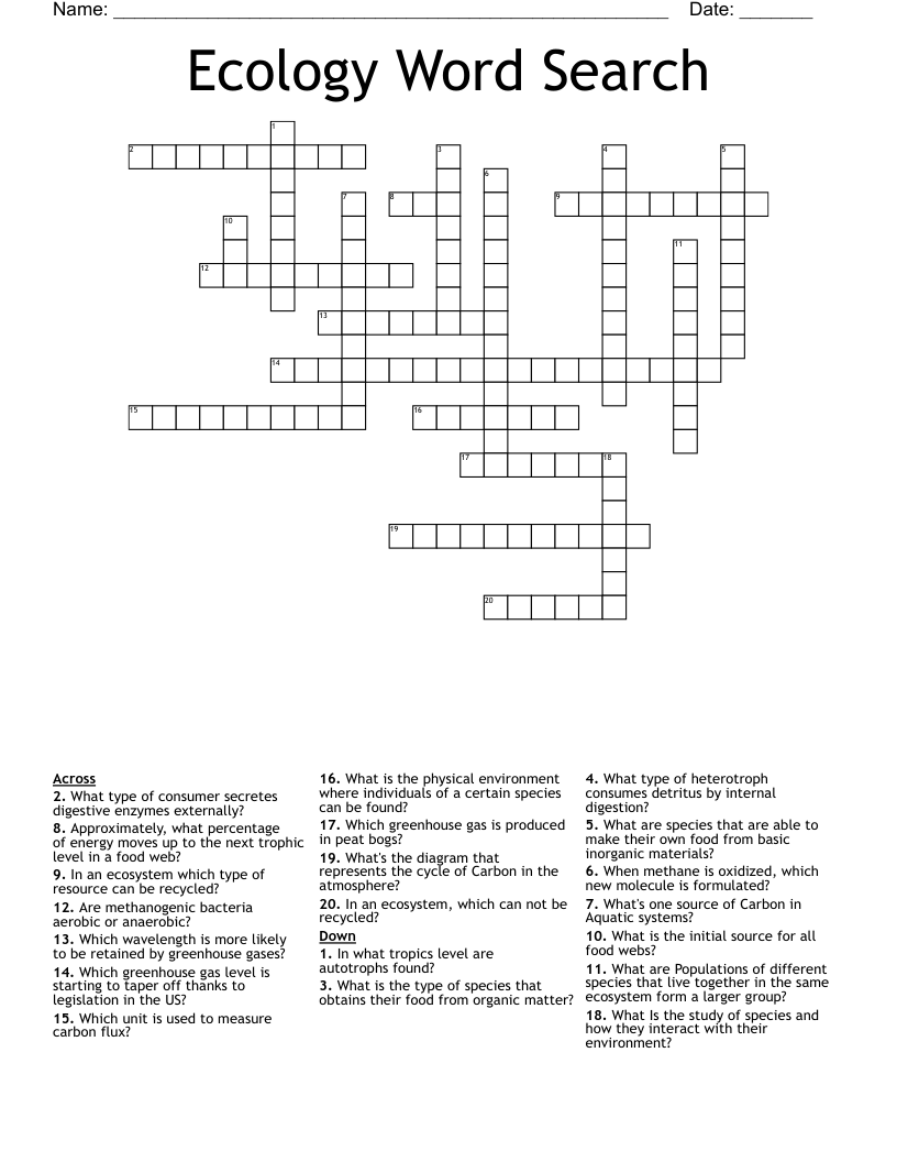 Ecology Word Search Crossword