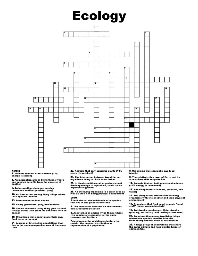 Ecology  Crossword