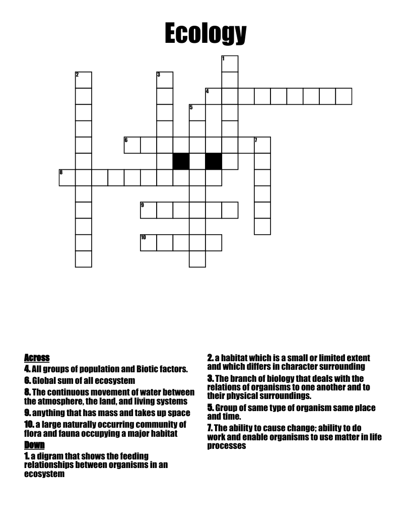Ecology  Crossword