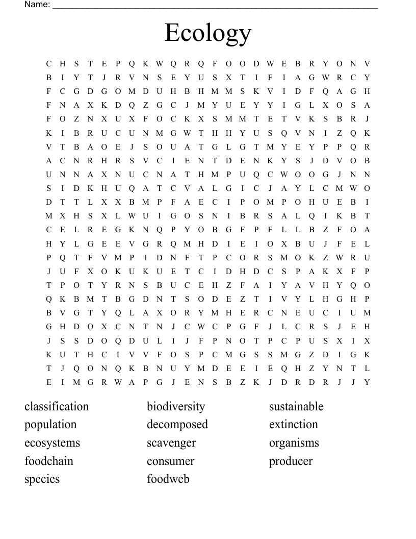 Ecology  Word Search