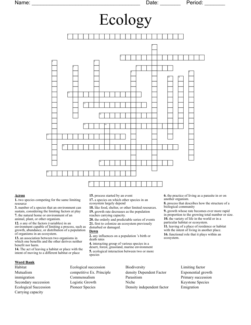 Ecology  Crossword