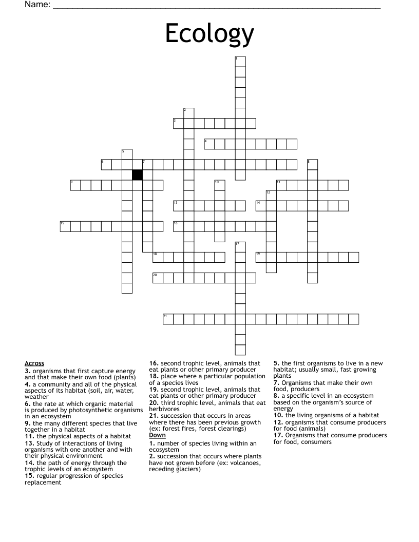 Ecology  Crossword