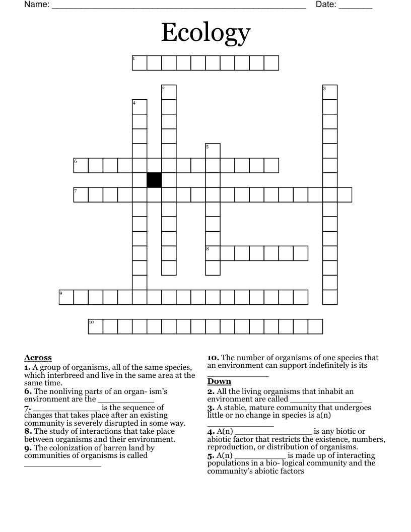 Ecology  Crossword