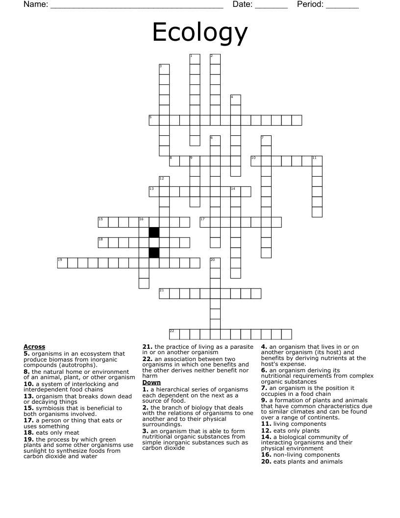 Ecology  Crossword