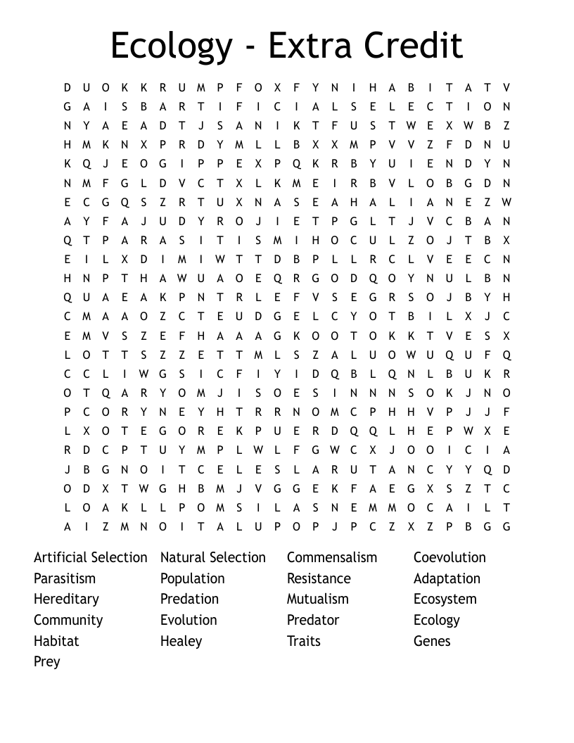 Ecology - Extra Credit Word Search