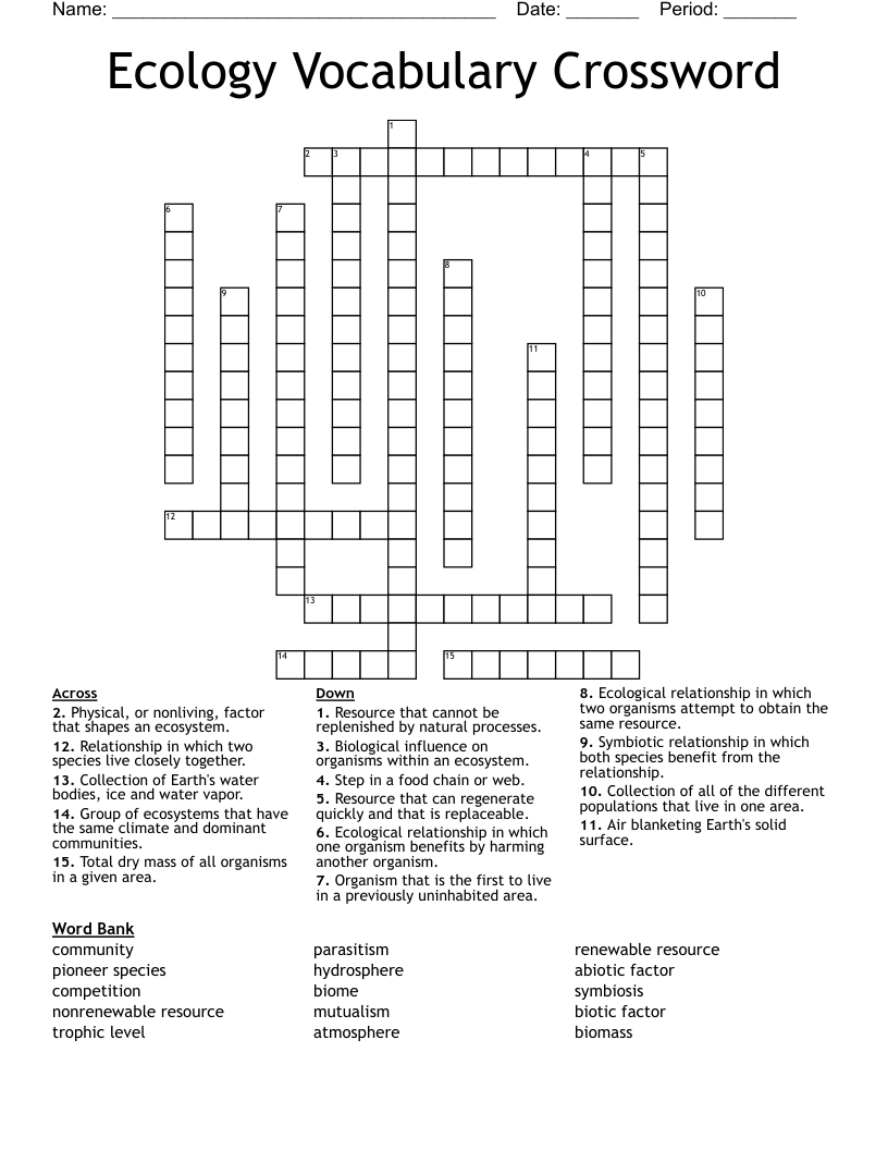 Ecology  Vocabulary Crossword 