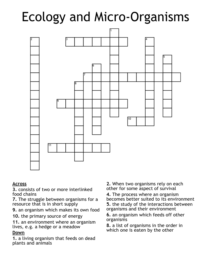 Ecology and Micro-Organisms Crossword