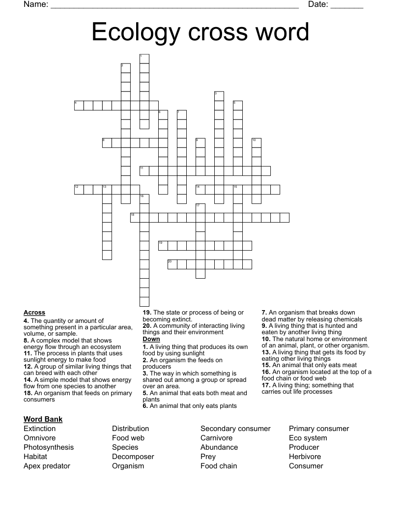 Ecology cross word