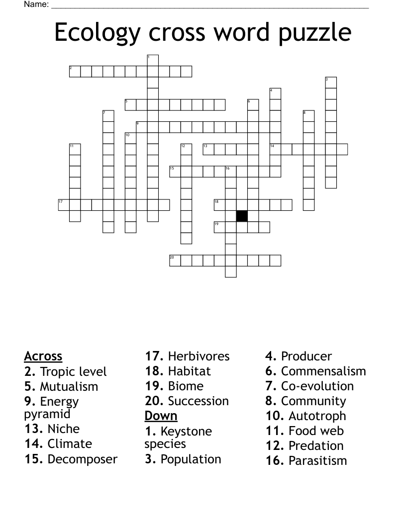 Ecology cross word puzzle