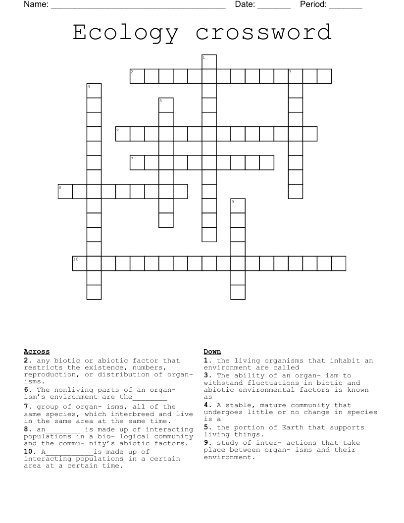 Ecology crossword
