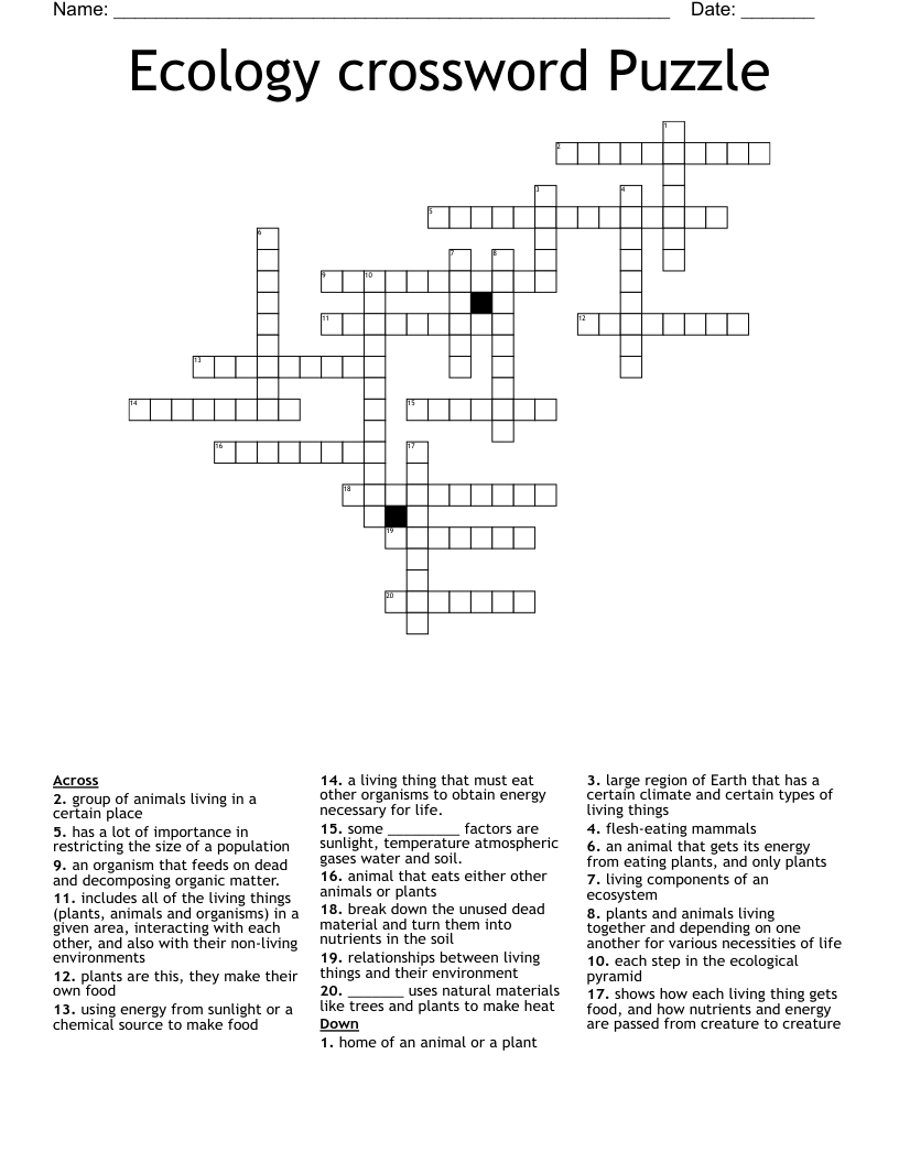 Ecology crossword Puzzle