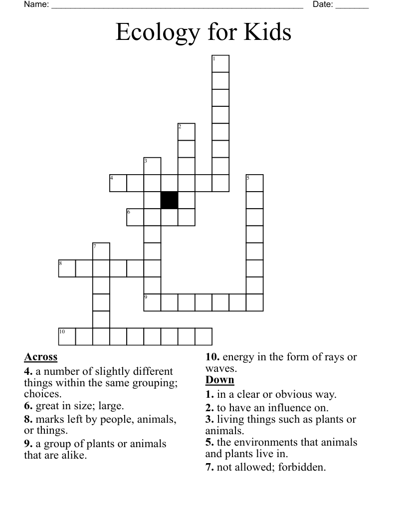 Ecology for Kids Crossword
