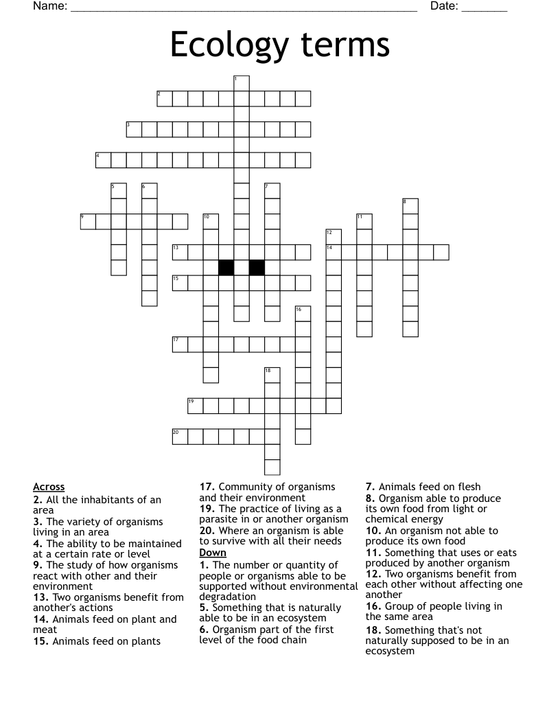 Ecology terms  Crossword