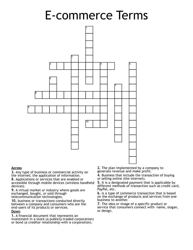 E-commerce Terms Crossword