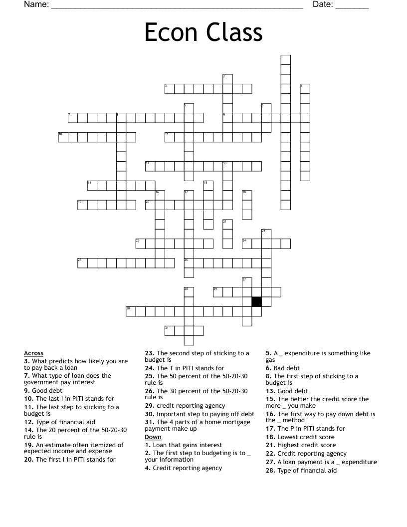Econ Class Crossword