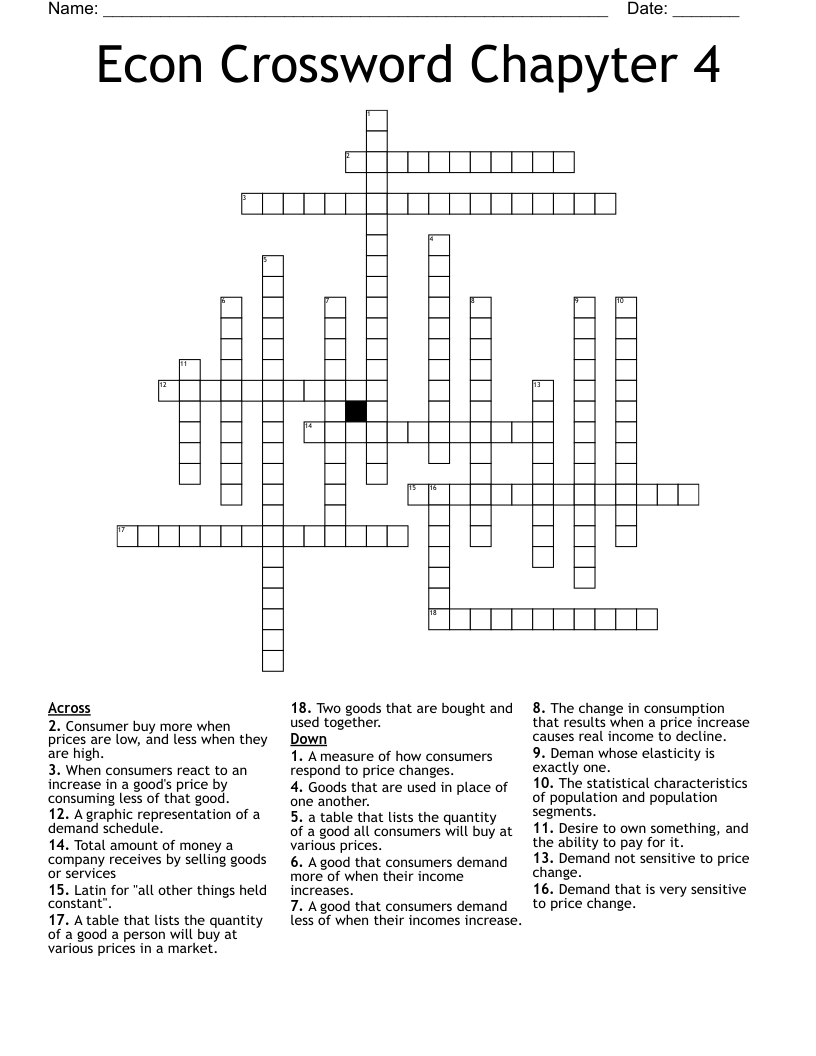 Econ Crossword Chapyter 4