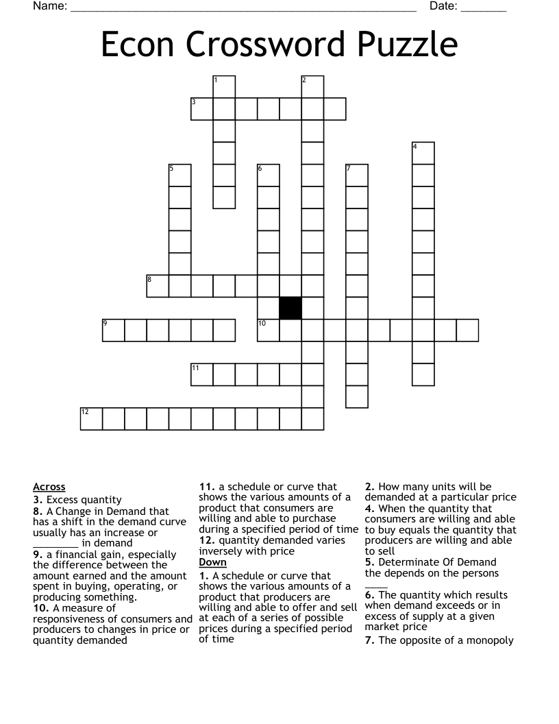 Econ Crossword Puzzle 