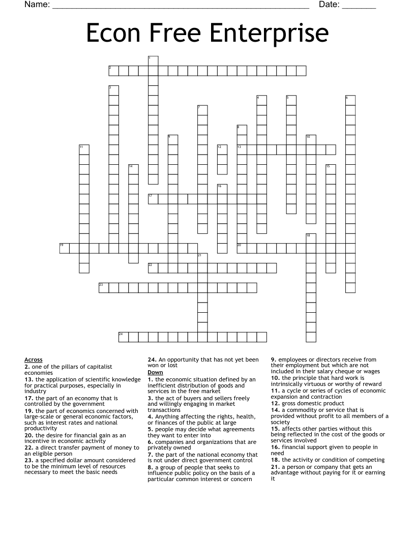 Econ Free Enterprise Crossword