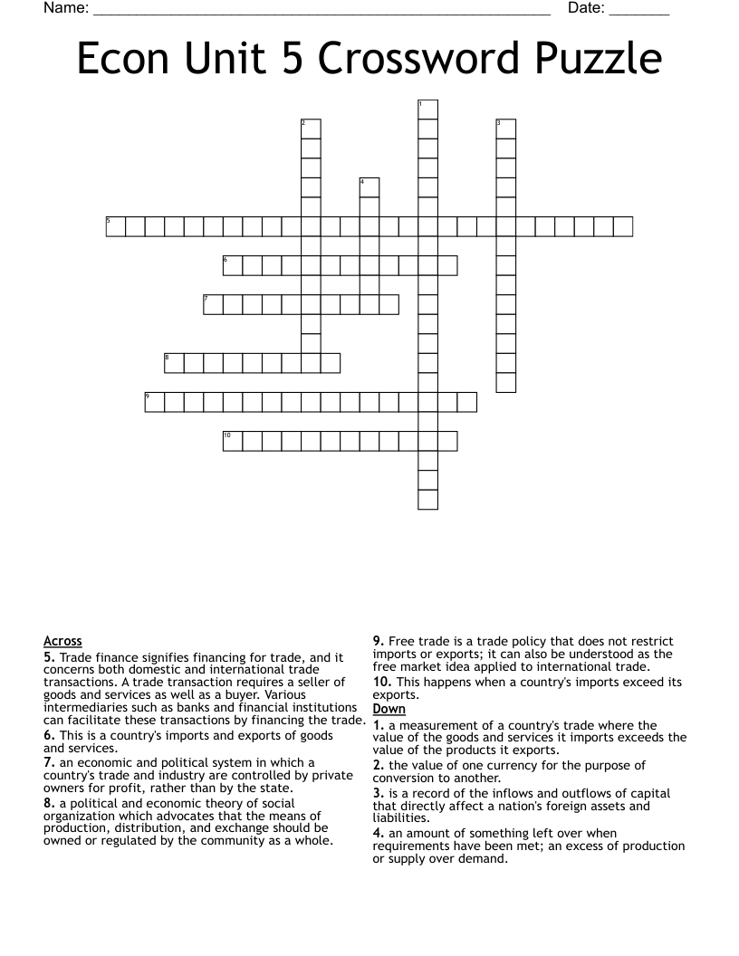 Econ Unit 5 Crossword Puzzle