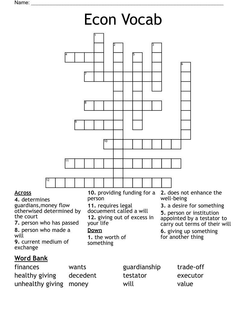 Econ Vocab Crossword
