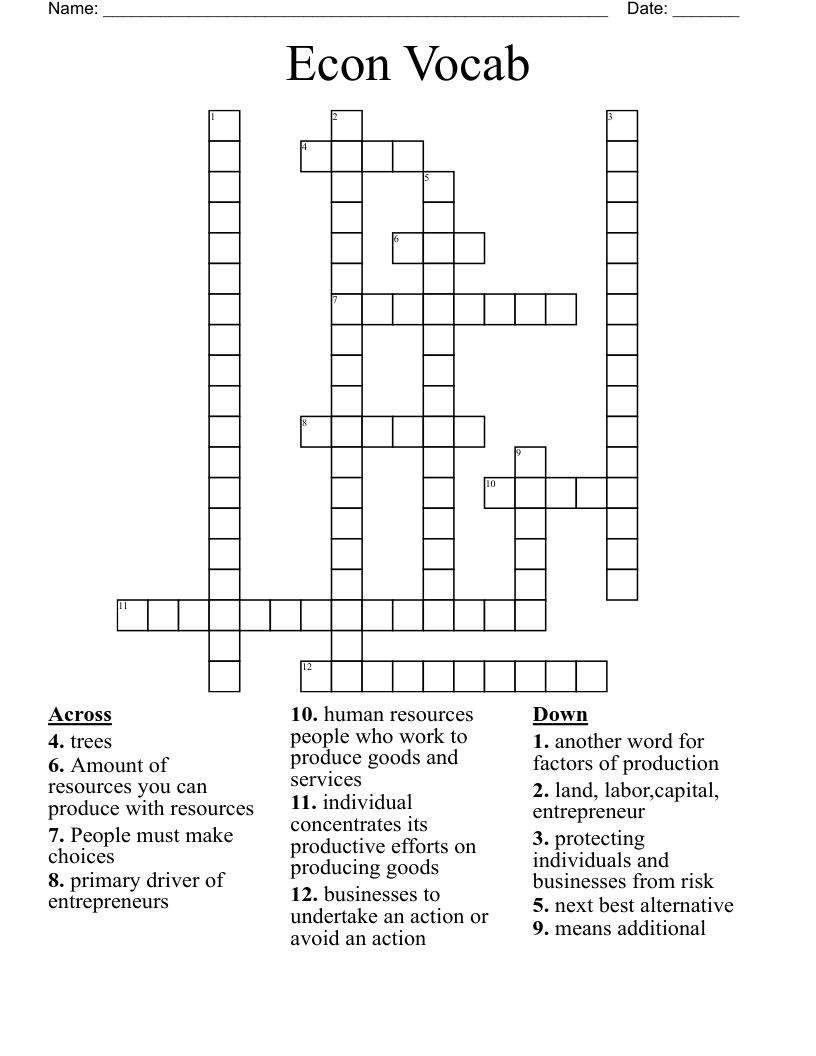 Econ Vocab Crossword