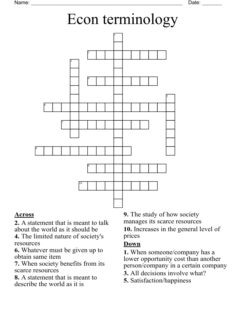 Econ terminology  Crossword
