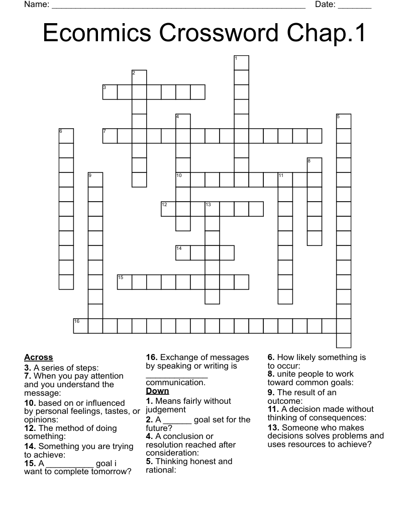 Econmics Crossword Chap.1