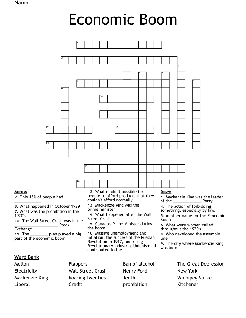 Economic Boom Crossword