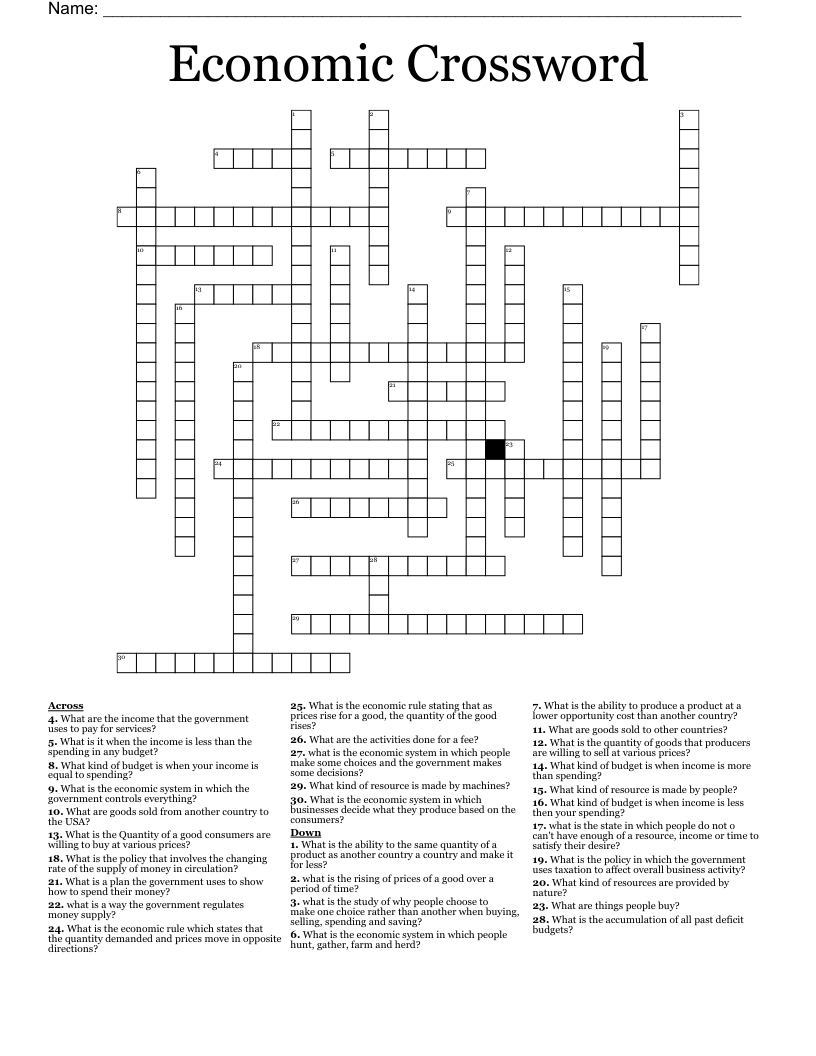 Economic Crossword 