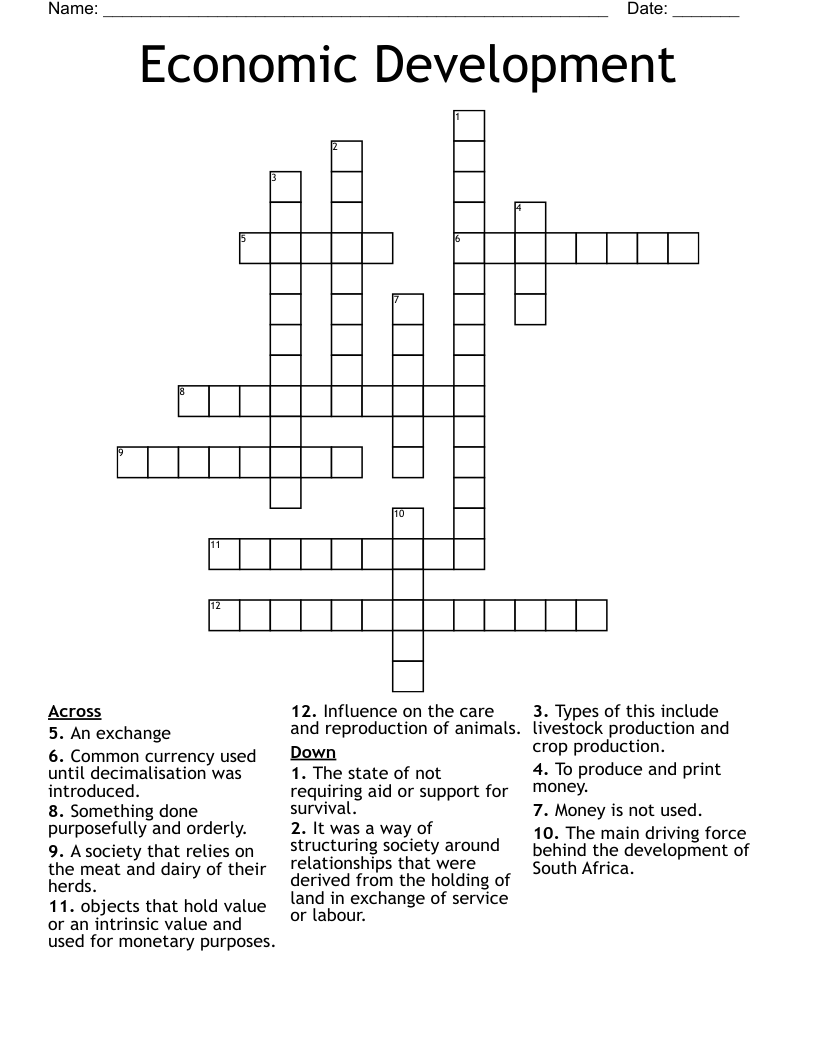 Economic Development Crossword