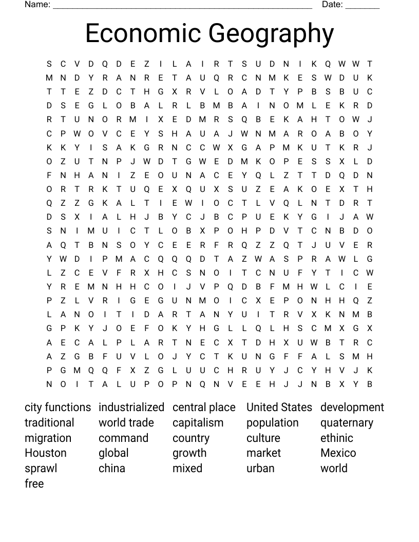 Economic Geography Word Search